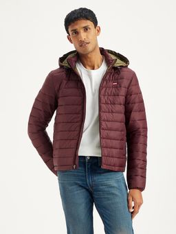 Levi's - Mens Solid Maroon Hooded Puffer Jacket