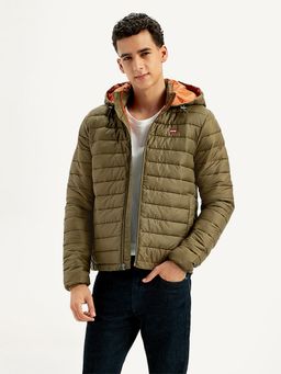 Levi's - Mens Solid Olive Hooded Puffer Jacket