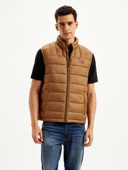 Levi's - Mens Solid Brown High Neck Puffer Jacket