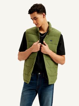 Levi's - Mens Solid Olive High Neck Puffer Jacket