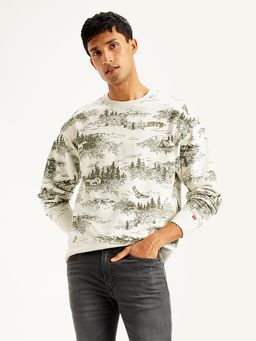 Levi's - Mens Printed Off-White Crew Neck Sweatshirt
