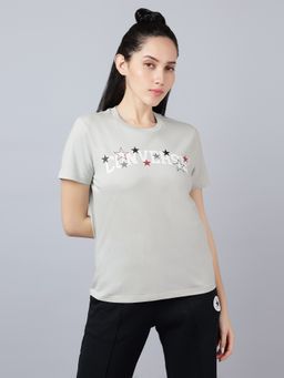 Converse - Women Grey Stars Text Printed T-shirt