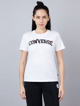 Converse - Women White Stars Text Printed T-shirt