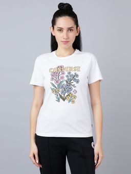 Converse - Women White Floral Printed T-shirt
