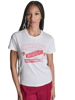 Converse - Women White Retro Roses Text Printed T-shirt