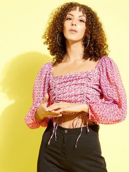 ANVI Be Yourself - Pink Chiffon Regular Crop Top