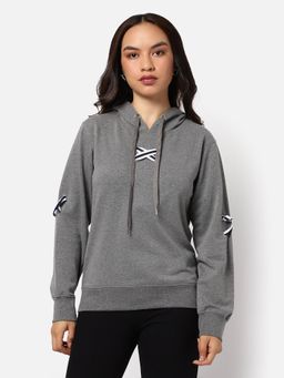 Campus Sutra - Womens Solid Hoodie Sweatshirt Grey