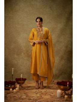 THE AARYA - Aira Yellow Embroidered Kurta with Pant and Dupatta (Set of 3)