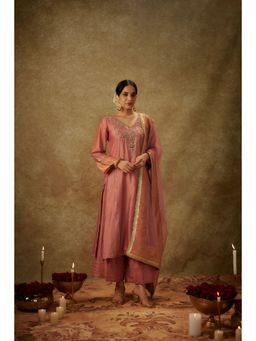 THE AARYA - Rea Pink Embroidered Kurta with Palazzo and Dupatta (Set of 3)