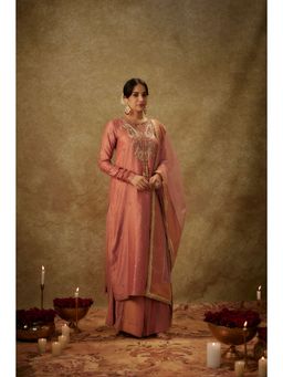 THE AARYA - Naira Pink Embroider Ed Kurta with Palazzo and Dupatta (Set of 3)
