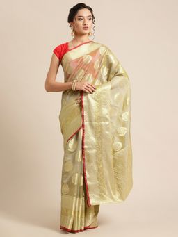 Banarasi Silk Works - Bright Woven Saree Green with Unstitched Blouse
