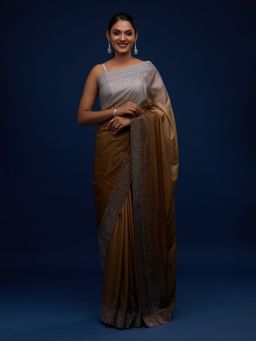 Koskii - Grey Swarovski Organza Designer Saree with Unstitched Blouse