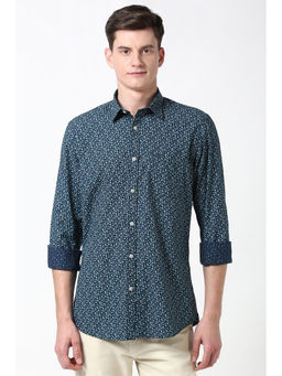 Peter England - Men Navy Slim Fit Printed Shirt