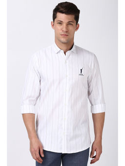 Peter England - Men White Slim Fit Stripe Shirt