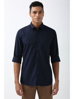 Peter England - Men Navy Blue Slim Fit Printed Shirt