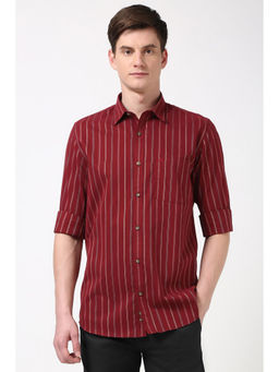 Peter England - Men Red Slim Fit Stripe Shirt