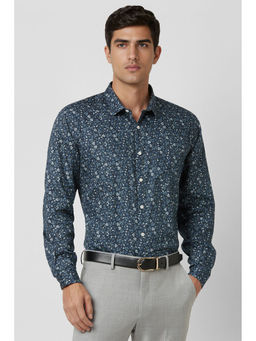 Van Heusen - Men Navy Blue Slim Fit Floral Print Shirt