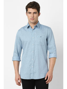Van Heusen - Men Light Blue Slim Fit Printed Casual Shirt