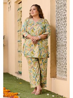 Desi Noor - Plus Size Green Abstract Rayon Co-Ord (Set of 2)