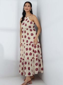 Libas - Off White Printed Flared Sleeveless Maxi Dress