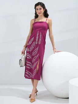 Libas - Purple Printed Flared Sleeveless Midi Dress