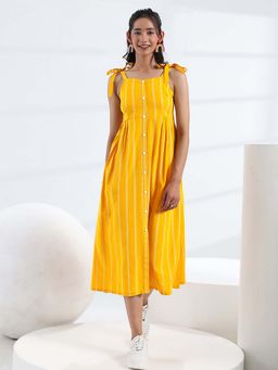 Gerua By Libas - Yellow Stripes A-Line Sleeveless Midi Dress