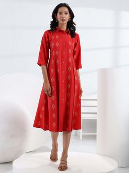 Gerua By Libas - Red Printed A-Line Half Sleeves Midi Dress
