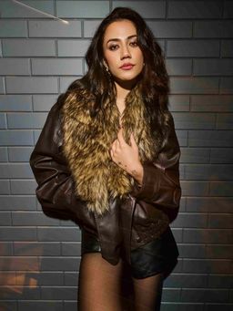 The Clothing Factory - Brown Faux Leather Fur Collar Jacket