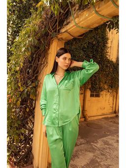 HOUSE OF SAL - Women Green Neon Satin Shirt