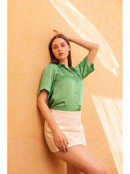 HOUSE OF SAL - Women Green Panama Satin Shirt