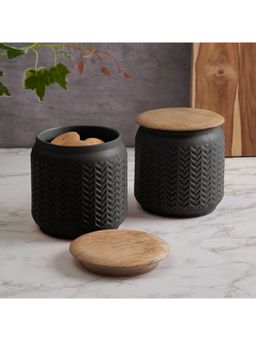 HomeTown - Fiesta Ceramic Jar Set of 2 in Black Colour