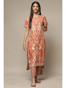 Biba - Orange Rayon Straight Printed 2 Piece (Set of 2)