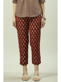 Biba - Maroon Rayon Narrow Pant