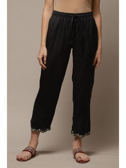 Biba - Black Art Silk Solid Pant