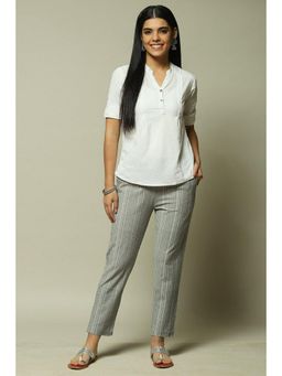 Biba - Grey Cotton Blend Yarndyed Pant
