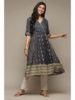 Biba - Blue Rayon Straight Printed Kurta