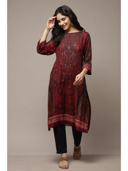 Biba - Red Viscose A-Line Printed Kurta