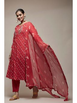 Biba - Red Cotton Dyeing Unstitched Suit (Set of 3)
