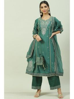 Biba - Dark Green Cotton Blend A-Line Kurta Palazzo Suit (Set of 2)
