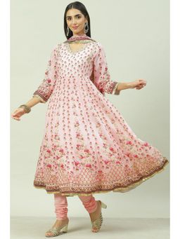 Biba - Pink Straight Kurta Churidar Suit (Set of 3)