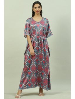 Biba - Grey Poly Viscose Printed Nightwear Kaftan