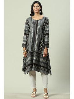 Biba - Black & Grey Acrylic Printed Kurta