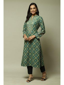 Biba - Green Acrylic Straight Printed Kurta