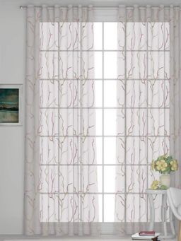 GM - Eyelet Door Sheer Embroidered Curtains - Pack of 1 (4 x 7 Feet, Pink )