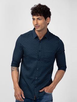 Spykar - Navy Blue Full Sleeves Cotton Blend Shirt For Men