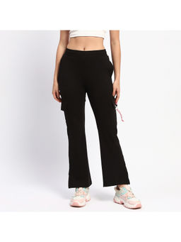 Madame - Msecret Flap Patch Cotton Solid Black Trackpant