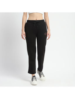 Madame - Solid Detailed Cotton Blend Black Trackpant