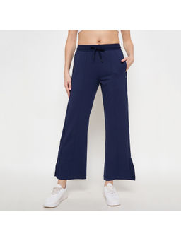 Madame - Solid Navy Blue Elasticated Waist Flared Loose Fit Trackpant