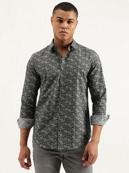 United Colors of Benetton - Grey Printed Slim Fit Spread Collar Shirt