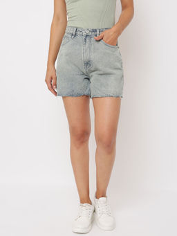 Missguided - Recycled Blue Raw Hem Denim Shorts